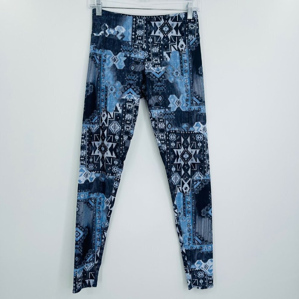 Onzie aztec printed mid rise leggings‎ blue size s/m